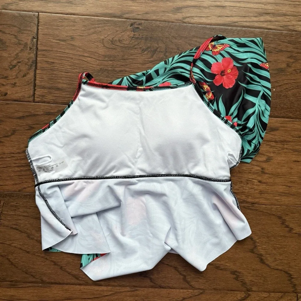 Tankini Top Tropical Hibiscus Butterfly‎ Tiered Poolside Size Teen 13-14Y
